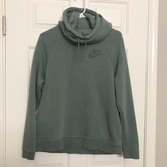 Nike Women’s Funnel Neck Pocket Sweatshirt In Beautiful Blue Green Sage - Picture 12 of 16